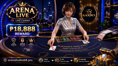 ARENALIVE live casino scene showing measured dealer hand movement, table placement and violet studio pauses