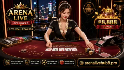 Final ARENALIVE live casino studio scene with luminous violet light and polished gold table details