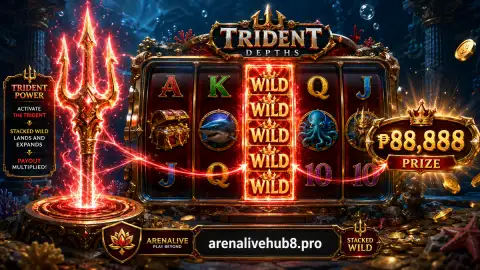 ARENALIVE slot frame with phoenix-lit portal, jewel motion and a centered circular wheel