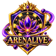 ARENALIVE crowned violet lotus emblem with polished gold framing